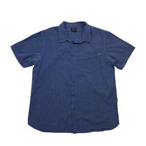 Oakley Shirt Mens L Large Navy Blue Pinstriped Short Sleeve Collared Button Up